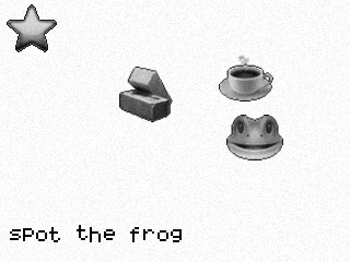 An example page: emoji pictures with the caption spot the frog
